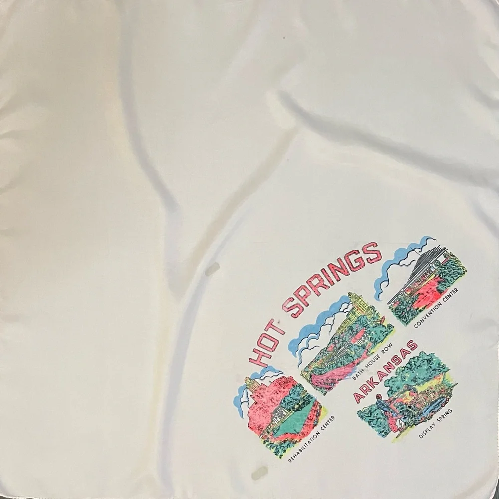 Vintage 60s Hot Springs Arkansas Souvenir Scarf 29 In Fair Condition - Picture 2 of 10